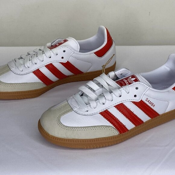 NEW ADIDAS Women’s Samba OG Sneakers – White/Red Size 6 Leather Low-Top IF6513 - Picture 5 of 6